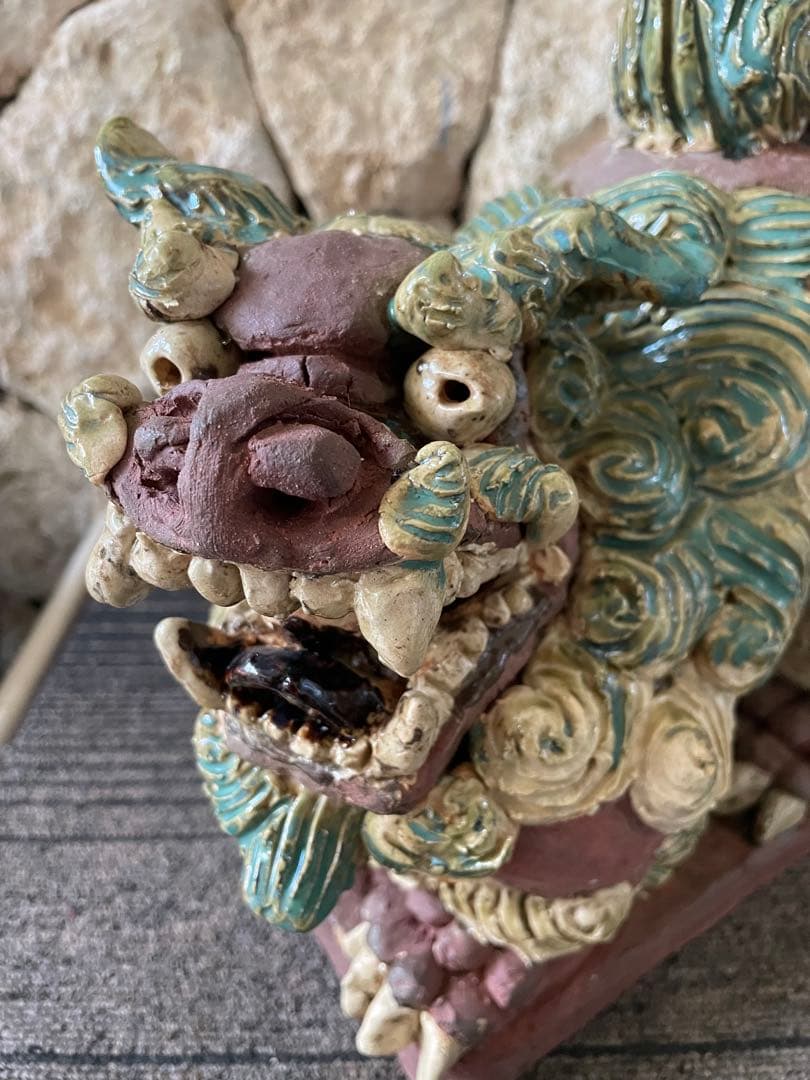 島常賀　台付シーサー　名工　壺屋焼　美品