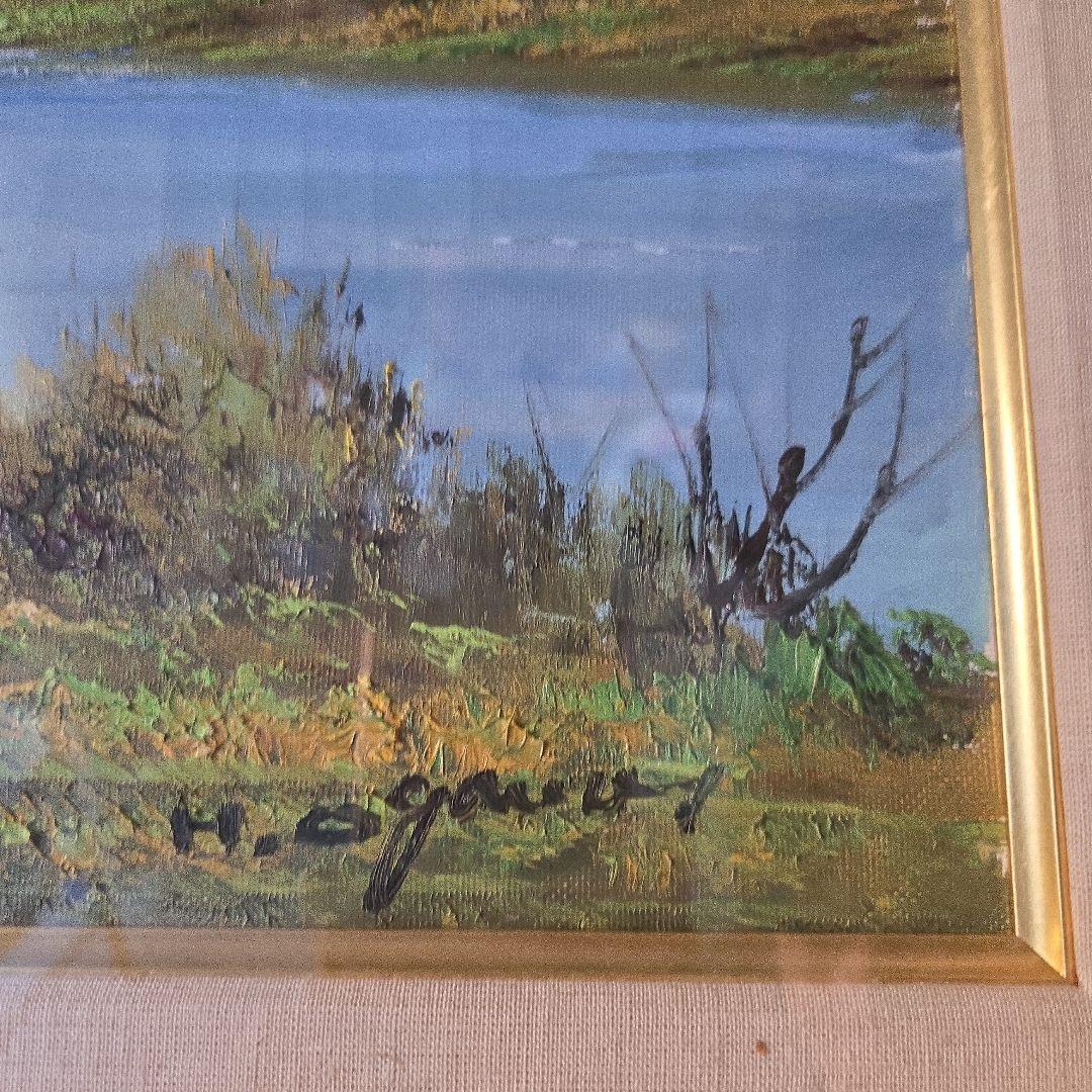 H. Osgood　小川久雄　 油彩画 山と川の風景