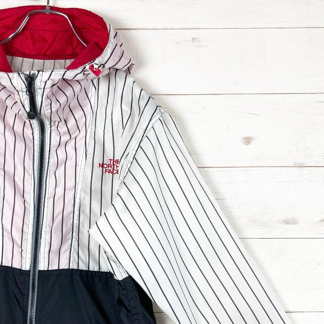 ノースフェイス　ナイロンジャケット　薄手　ロゴ刺繍　ストライプ柄　ドローコードS