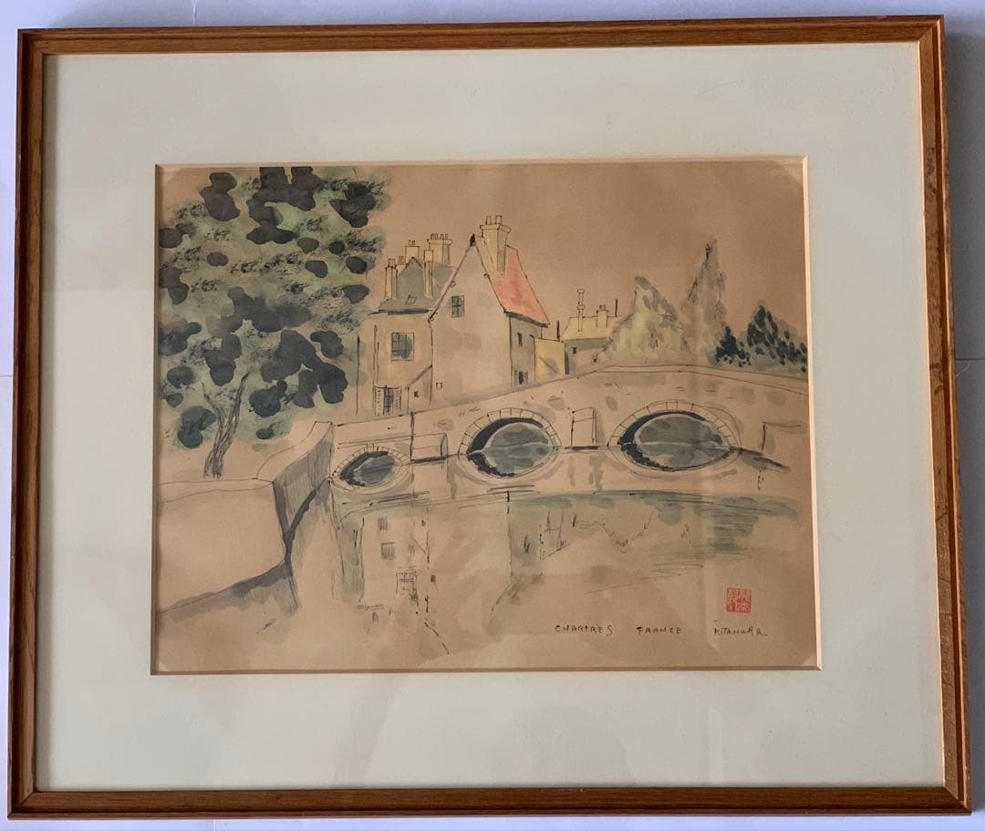 北原龍太郎　水彩「フランス風景」（シャルトル）1975年/フジテレビギャラリー