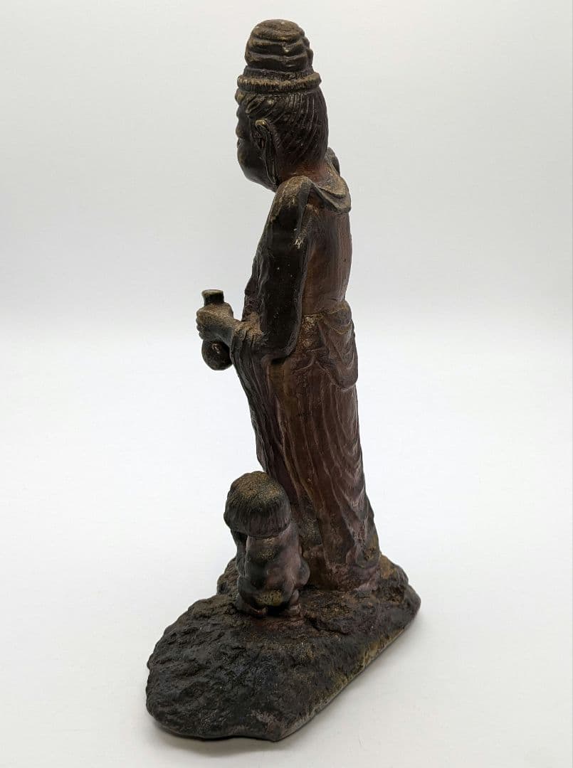 藤原陶臣 備前焼 観音菩薩立像 童 仏像 置物 細工物 工芸品 観音さま 陶像