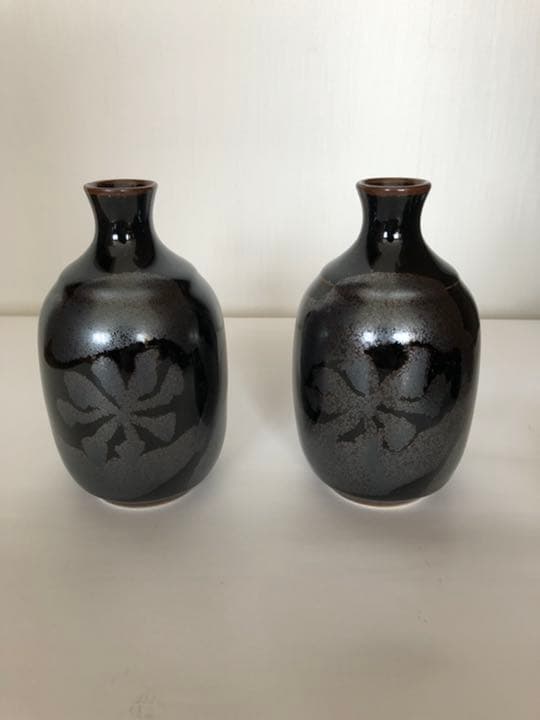 酒器セット　青木龍山作　天目花紋