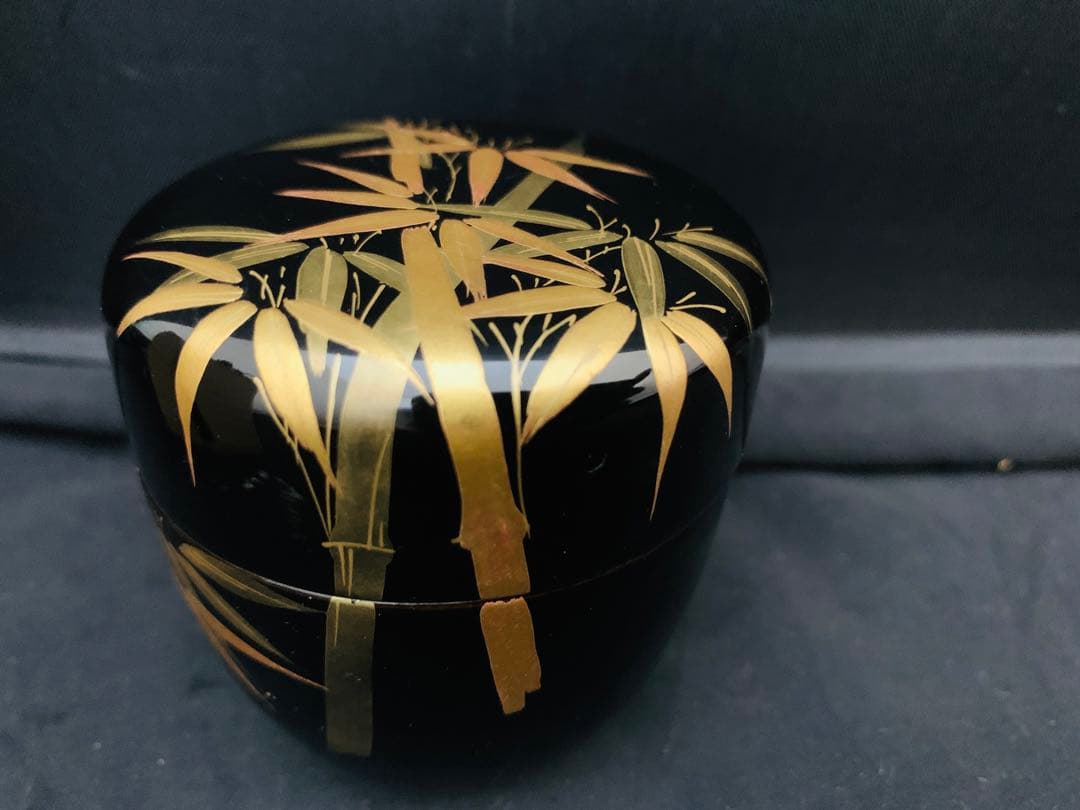 加賀蒔絵　鈴村清斎　笹に短冊蒔絵　長棗　共箱付き