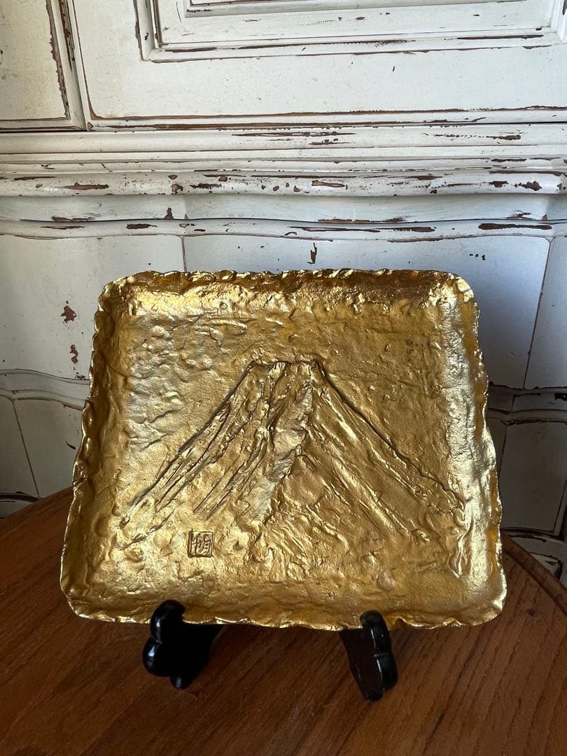 ビンテージ　高岡銅器 大角勲　銅器　銅製　置き物　富士山　金箔