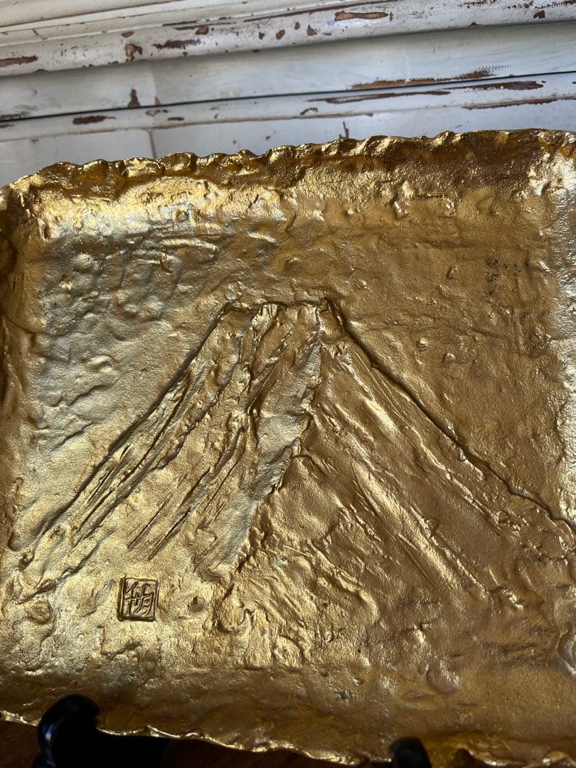 ビンテージ　高岡銅器 大角勲　銅器　銅製　置き物　富士山　金箔