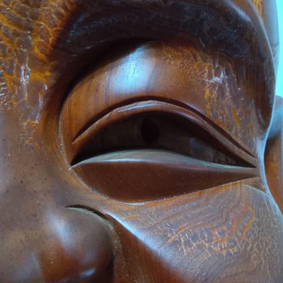 【大型】#木彫り お面 木製 民芸 壁掛け 表情豊か 経年変化あり