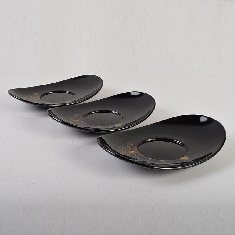 輪島塗　文化功労者　三谷吾一作　草花沈金　茶托　五客　共箱　M　R9503