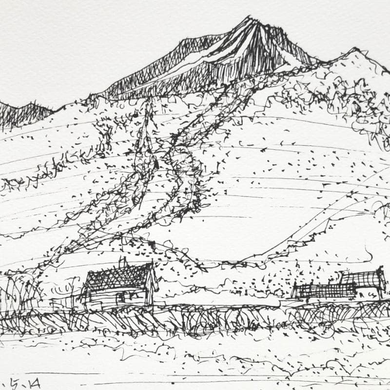 ☆青野昌勝☆「ニセコ有島記念館にて」ペン画　四ツ　未使用！