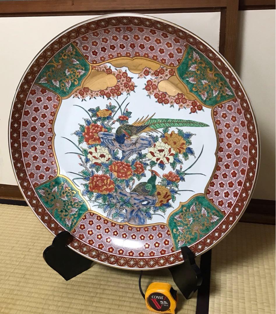 経約61.8㎝　有田焼　緒方松右衛門　金彩赤絵 特大飾り皿