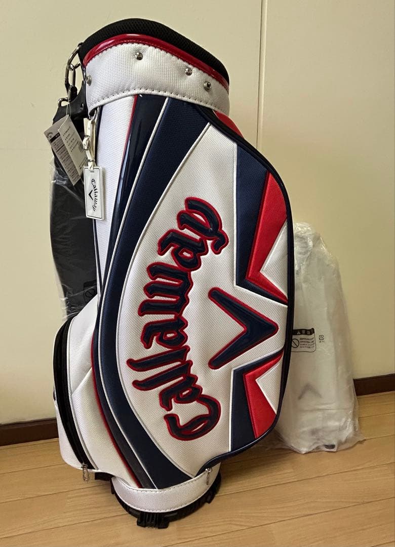【みゆ】新品未使用Callawayゴルフキャディバッグ白青赤9型2.9kg
