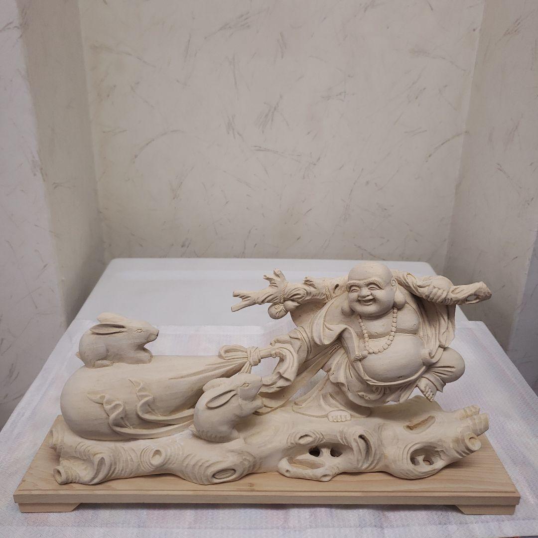 Ｂフライデー　蔵出し特価縁起物 七福神★楠材 布袋とうさぎ★福徳円満 子孫繁栄