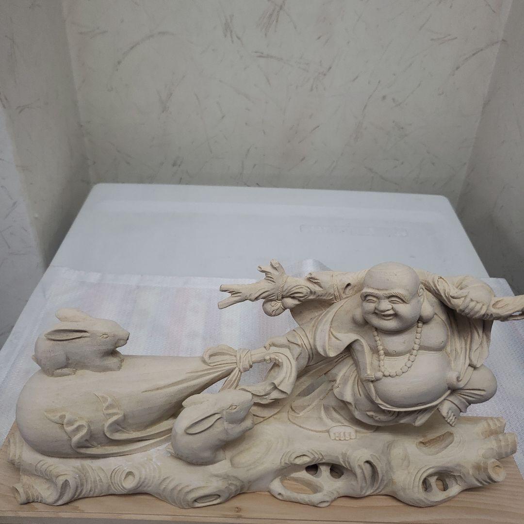 Ｂフライデー　蔵出し特価縁起物 七福神★楠材 布袋とうさぎ★福徳円満 子孫繁栄