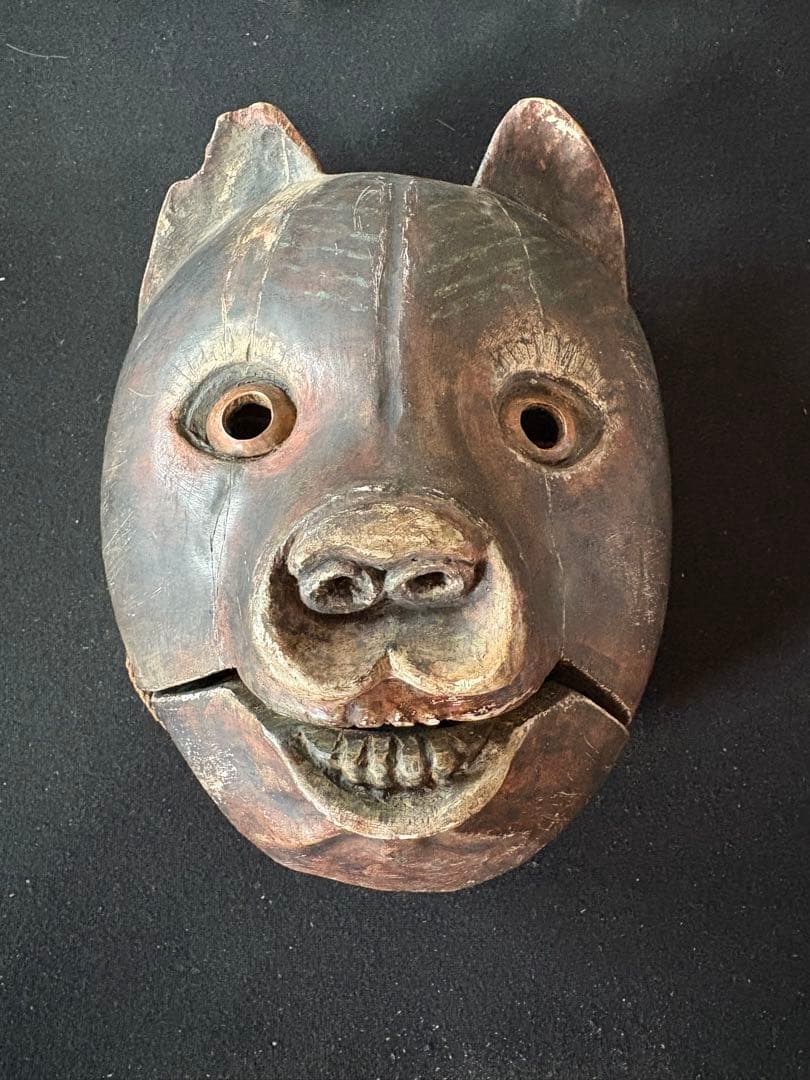 値下げしました❗️手彫りの木彫面「狸」