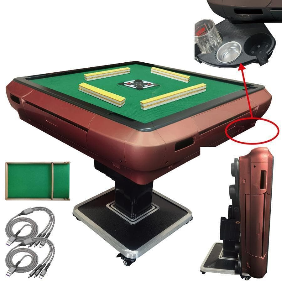 全自動 麻雀卓 静音式 折り畳み式 キャスター テーブルボード付（赤：33mm）