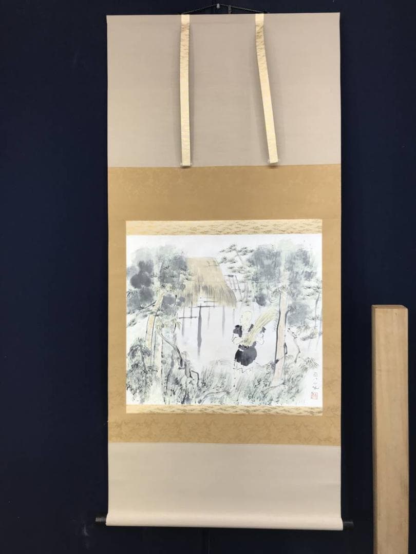 真作/福岡青嵐/田家人物図/山水図/横物/掛軸/名家伝来AE-392