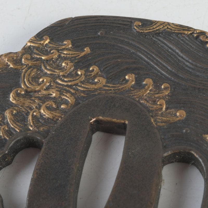 武具　刀装具　古銅　渦文　鍔　時代箱　C　9439