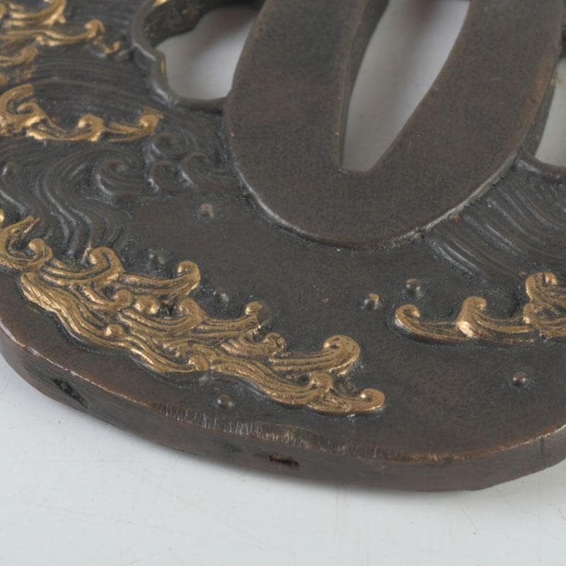 武具　刀装具　古銅　渦文　鍔　時代箱　C　9439