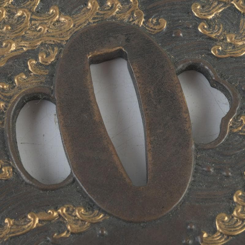 武具　刀装具　古銅　渦文　鍔　時代箱　C　9439