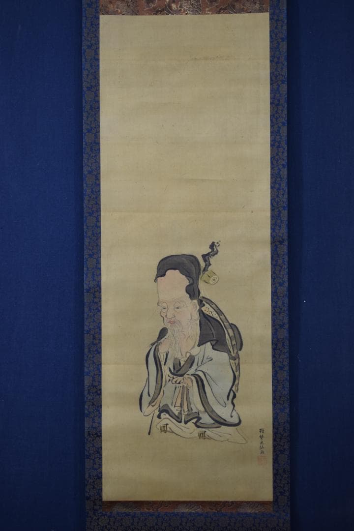 【真作】狩野元仙/寿老人図/七福神の一人/掛軸☆宝船☆Z-75　JM