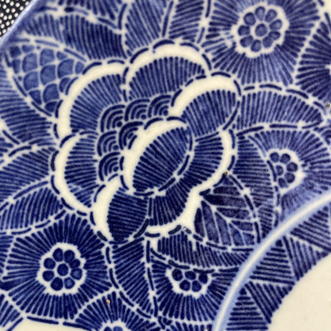 7寸染付椿絵皿　骨董品