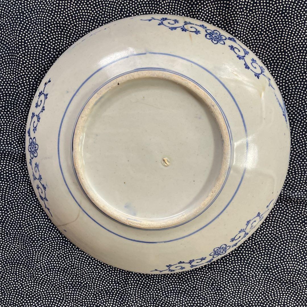 7寸染付椿絵皿　骨董品