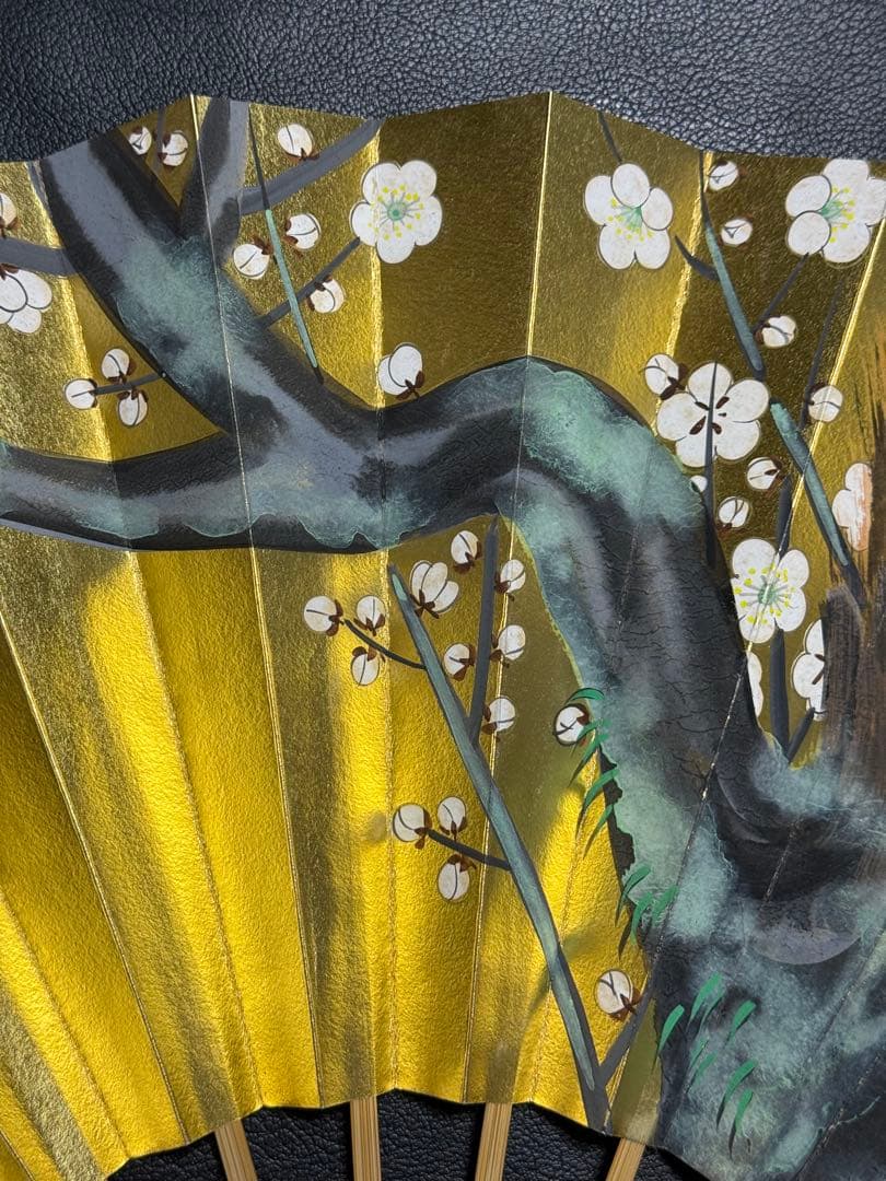 扇子　33.5cm 十松屋福井扇舗　金　白梅　片面違い　仕舞扇　能楽　着物