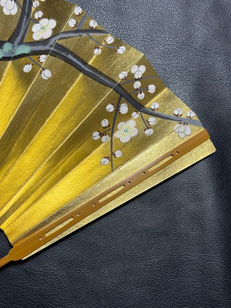 扇子　33.5cm 十松屋福井扇舗　金　白梅　片面違い　仕舞扇　能楽　着物