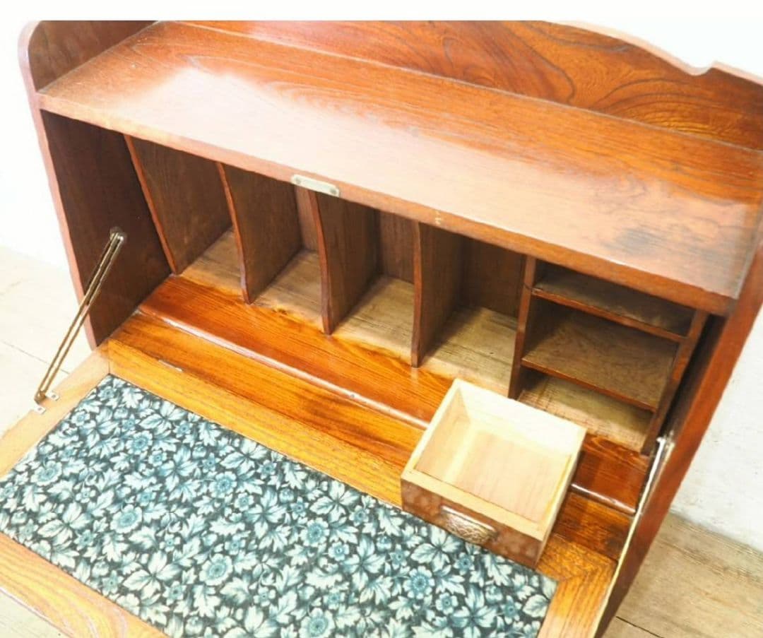 1095 アンティーク　欅のライティングデスク　帳場机　文机　テーブル　レトロ