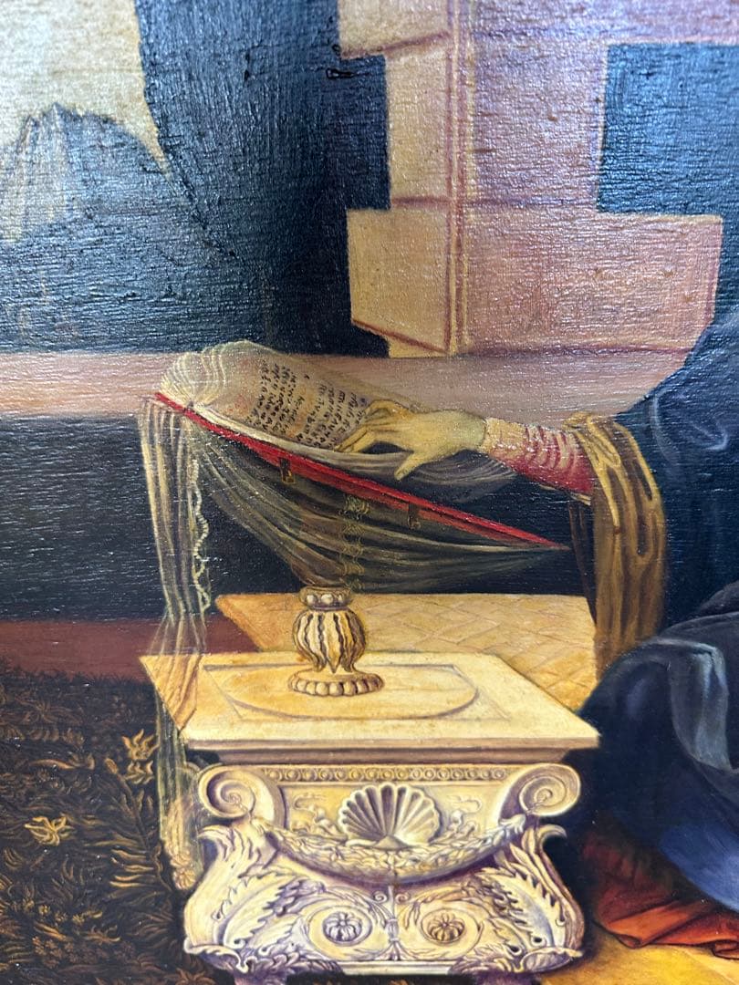 木板に油彩画 大判 木製フレーム付　名 受胎告知 模写　1976年