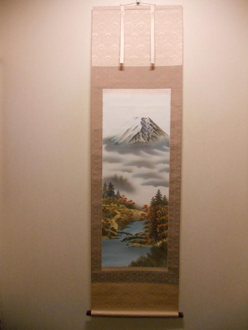 掛け軸 万峰 作 秋山水 絹本 希少 軸装 茶道具 掛軸 美品 です。