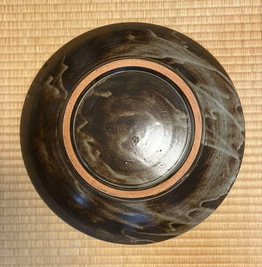 島岡達三　大皿　象嵌縄文流文大丸皿　益子焼　人間国宝　飾り台付　箱付　未使用