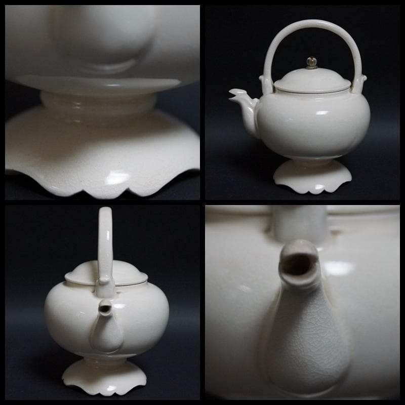 明治期 白泥獣口 提手式急須 高台水注 煎茶道具★時代物★希少品