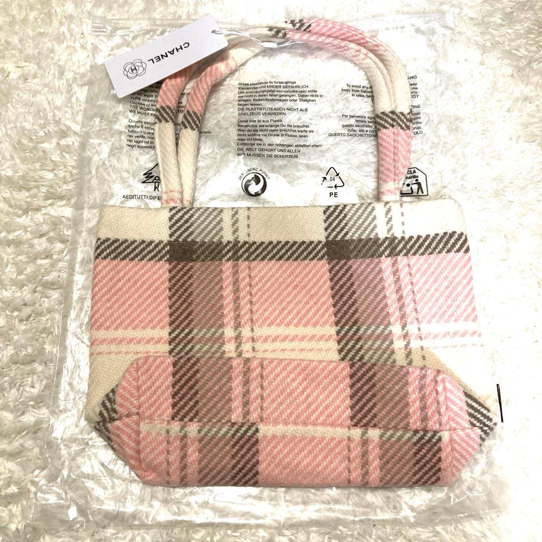 CHANEL チェック柄トートバッグ　シフォン　ピンク