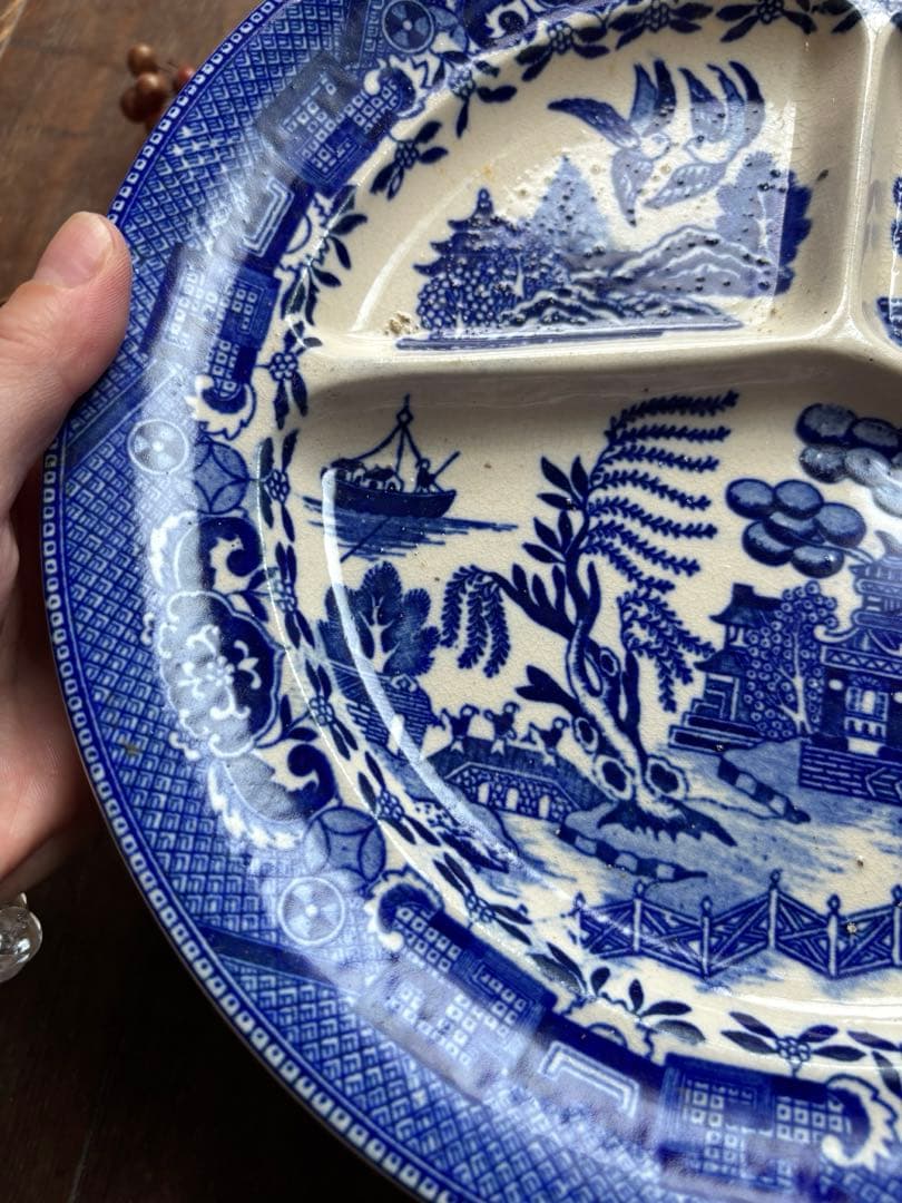 骨董　ウィローパターン　皿　陶器　日本　オキュパイドジャパン　ウィロー　占領下