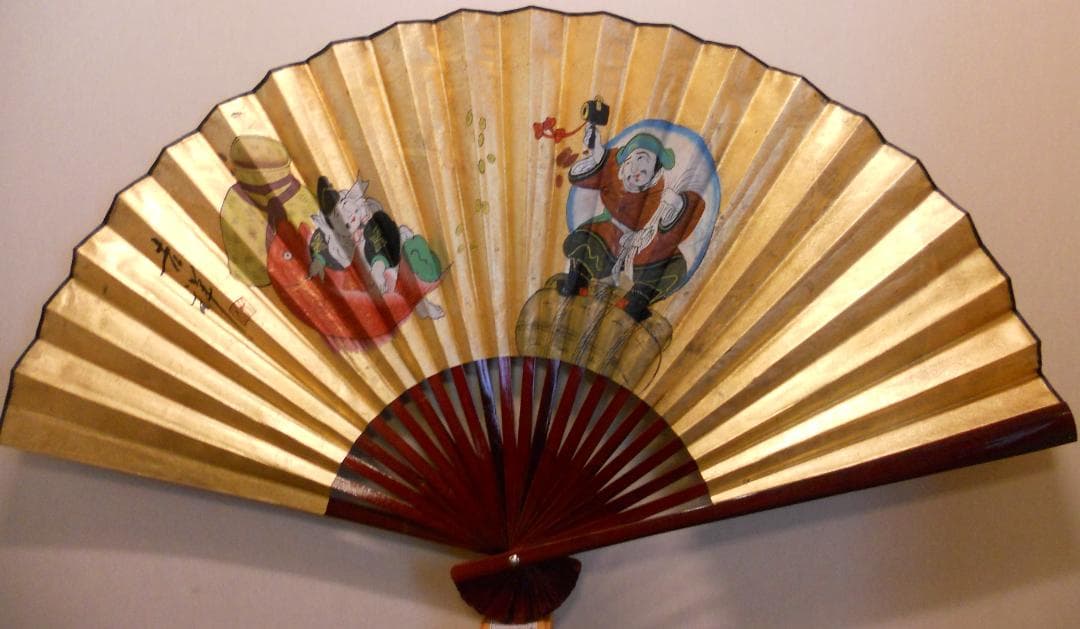 開運 招福 大扇 吉祥 恵比寿 大国 紙本 希少 珍品 入手困難 美品 です。