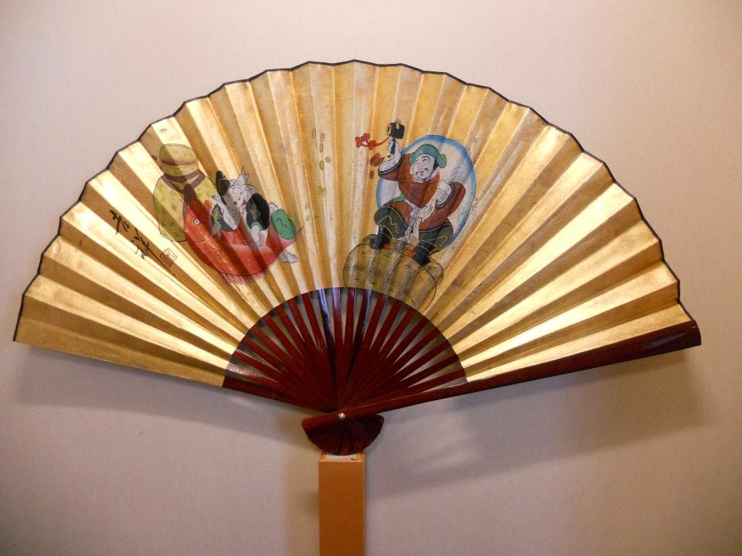 開運 招福 大扇 吉祥 恵比寿 大国 紙本 希少 珍品 入手困難 美品 です。