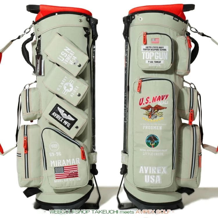 新品 AVIREX アヴィレックスゴルフ スタンド キャディバッグ モスグリーン