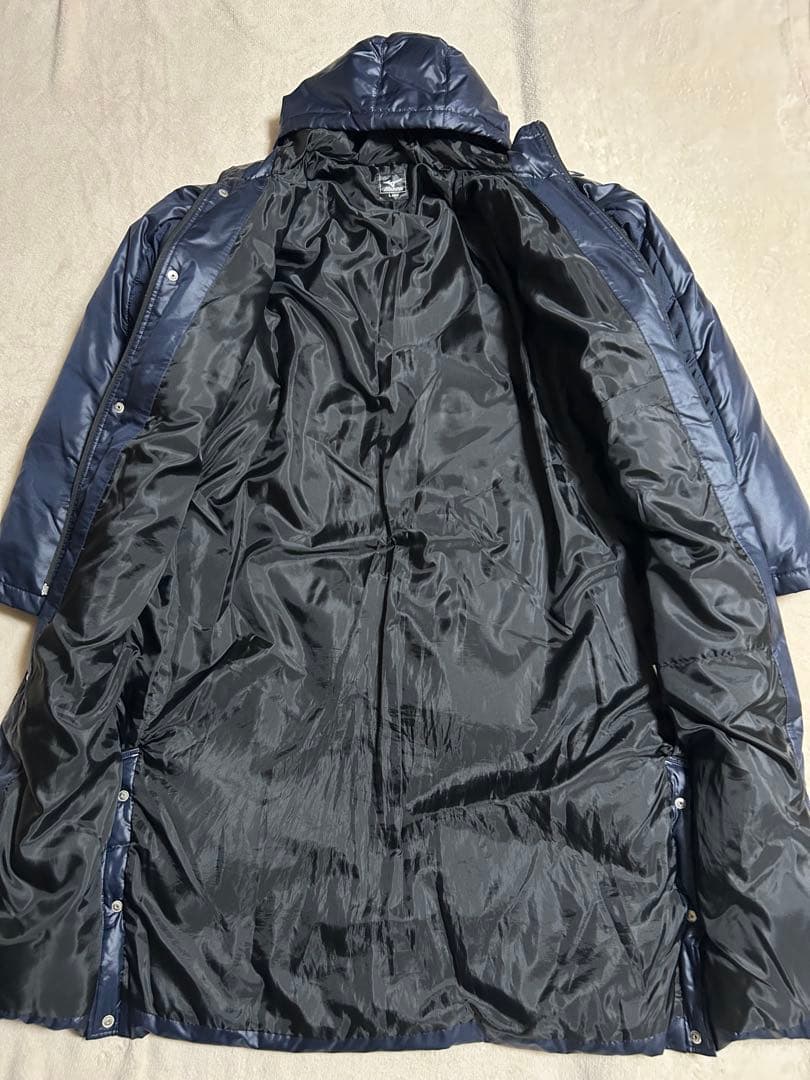 【美品】Mizuno ミズノ ダウンコートベンチコートメンズ 刺繍ロゴ ネイビー