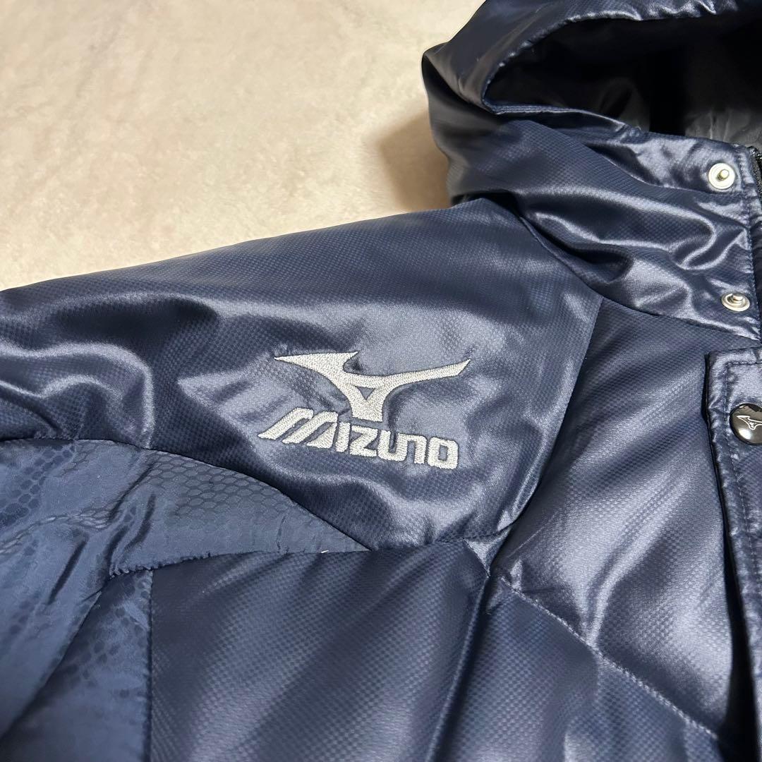 【美品】Mizuno ミズノ ダウンコートベンチコートメンズ 刺繍ロゴ ネイビー