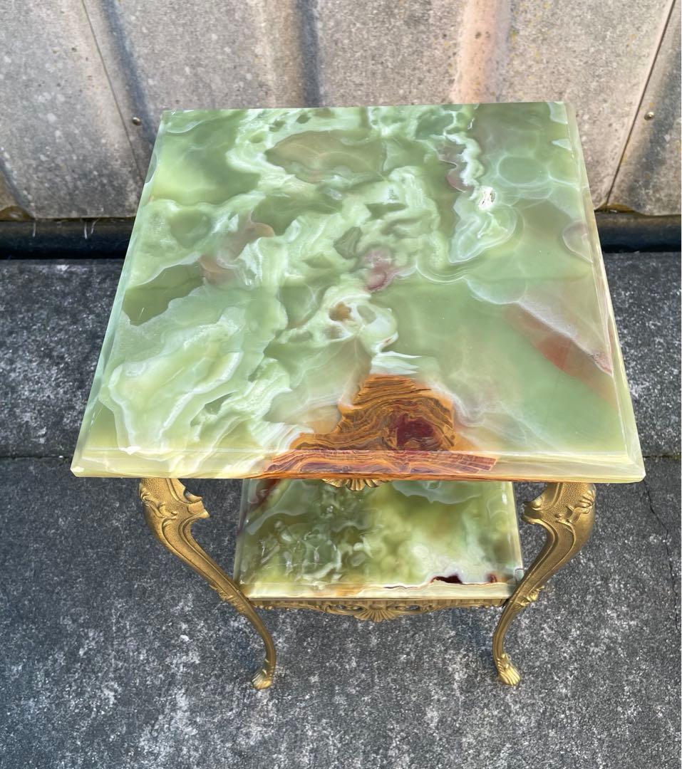 イタリア製/飾り棚/花台/大理石/グリーンオニキス/ロココ調/猫脚/2段