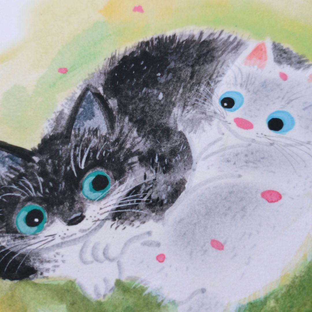 猫の版画 渡辺あきお 額装品 ジクレー 限定品 添えあうふたり 猫好き