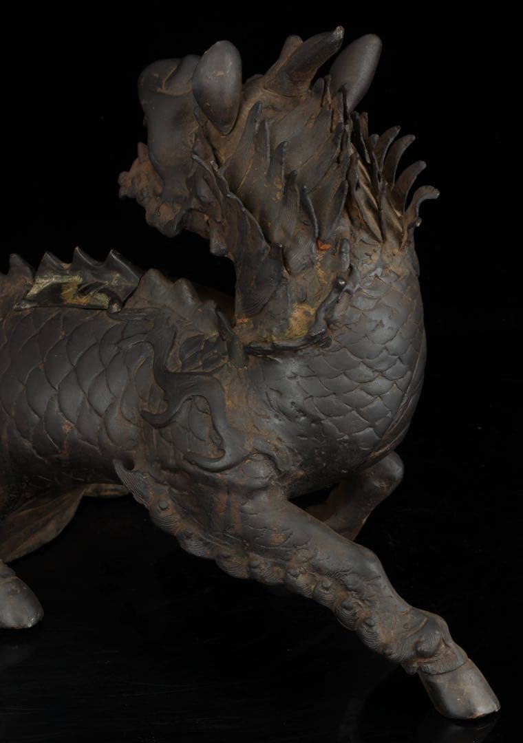 中国古玩 古銅製 麒麟香炉 細密彫刻 霊獣 瑞獣 香道具 唐物 古美術 骨董品