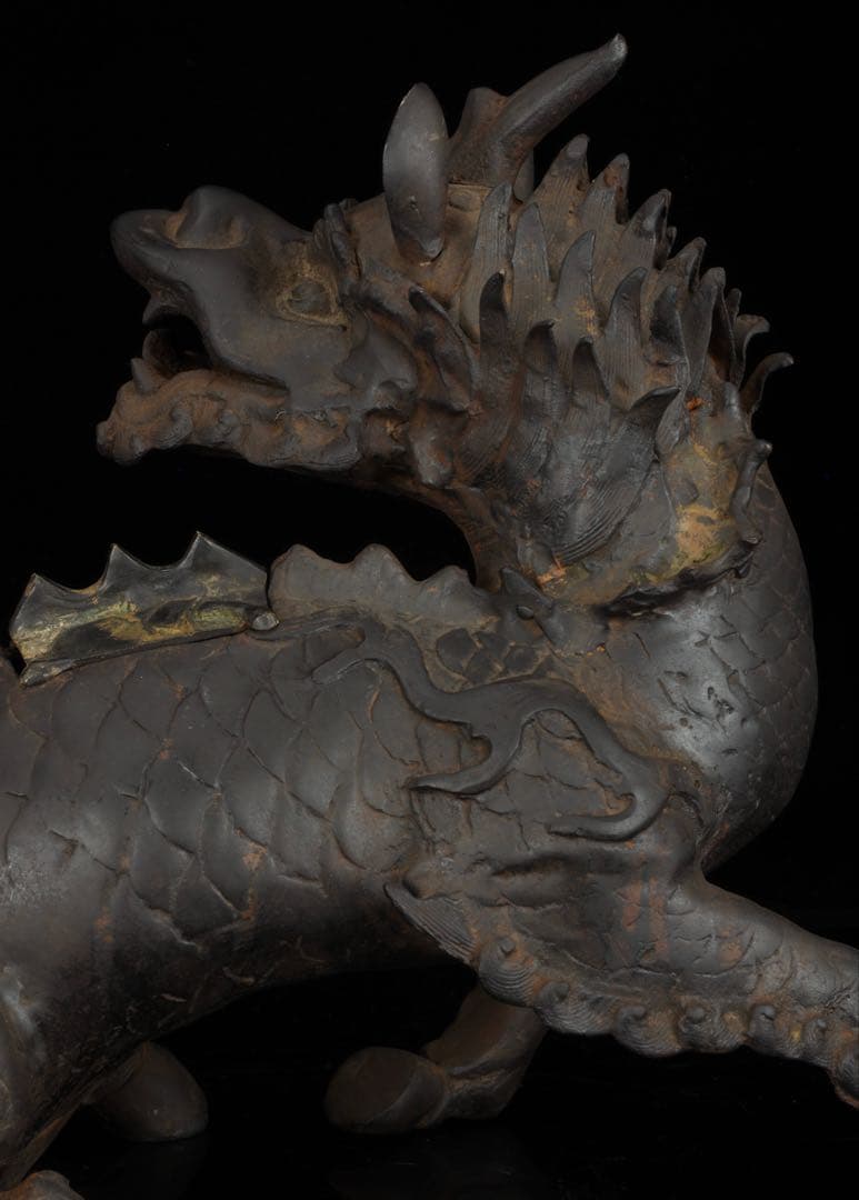 中国古玩 古銅製 麒麟香炉 細密彫刻 霊獣 瑞獣 香道具 唐物 古美術 骨董品