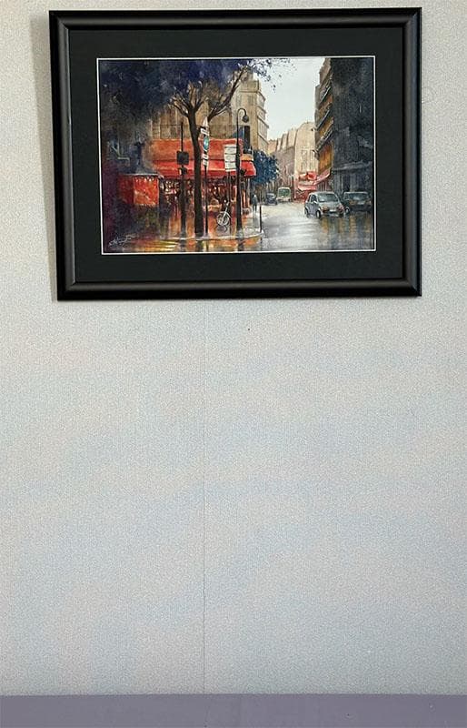 水彩アート「雨のパリ　Ⅰ」1点物、真筆