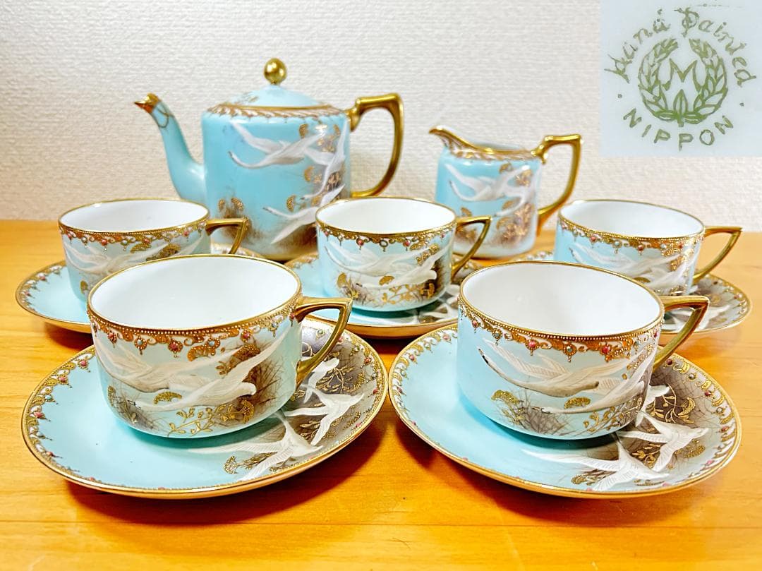 オールドノリタケ フライングスワン カップ ソーサー 5客 ポット クリーマー