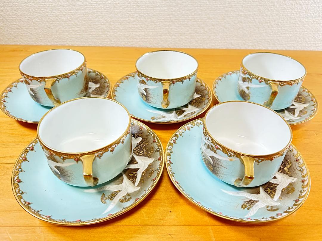 オールドノリタケ フライングスワン カップ ソーサー 5客 ポット クリーマー