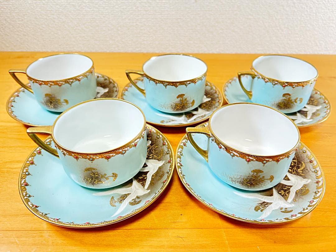 オールドノリタケ フライングスワン カップ ソーサー 5客 ポット クリーマー