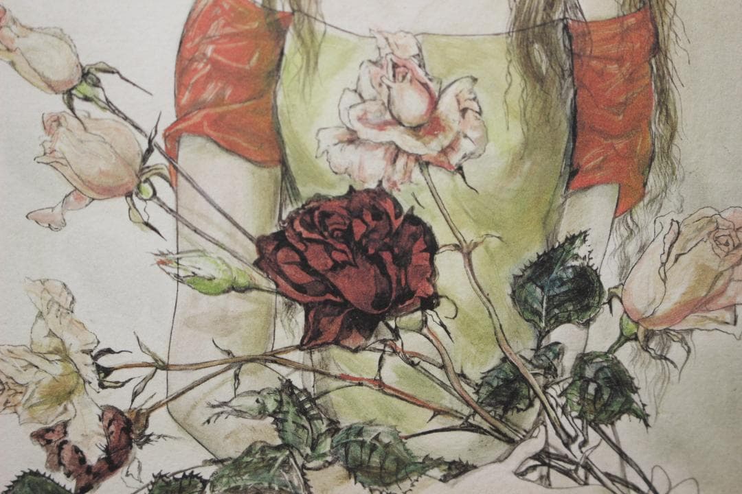 藤田嗣治 エスタンプリトグラフ「バラと少女」 6/75