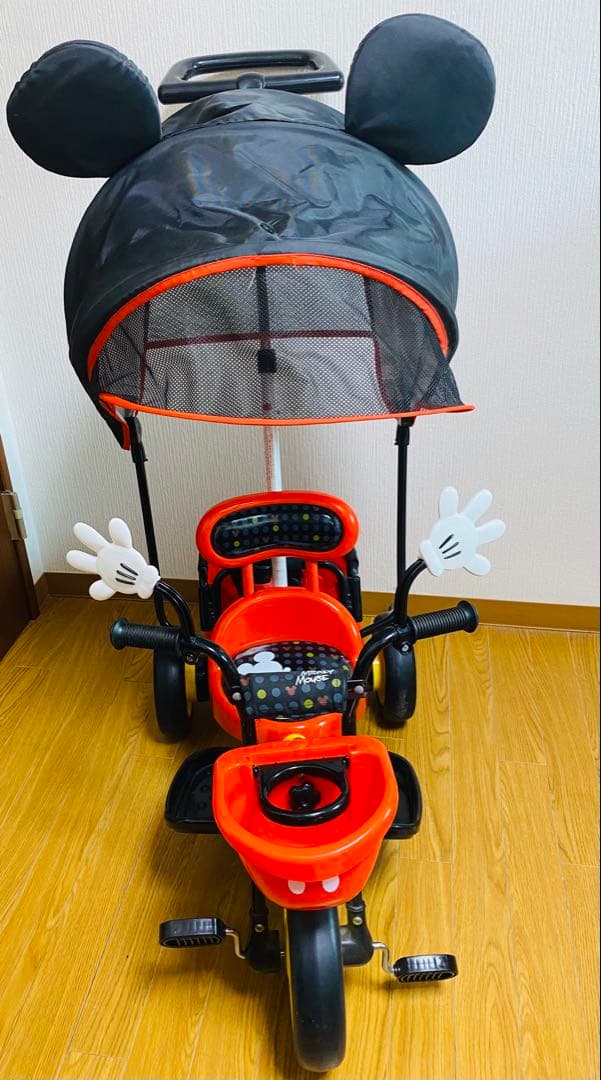 【美品、室内使用・室内保管】子供 三輪車 手押し棒 ides ミッキー三輪車