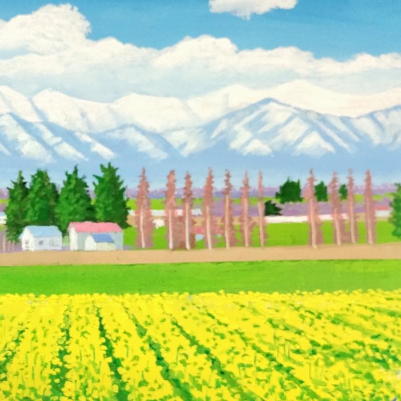 ☆伊藤正一☆「日高山脈と菜の花」アクリル画　F４号　未使用！